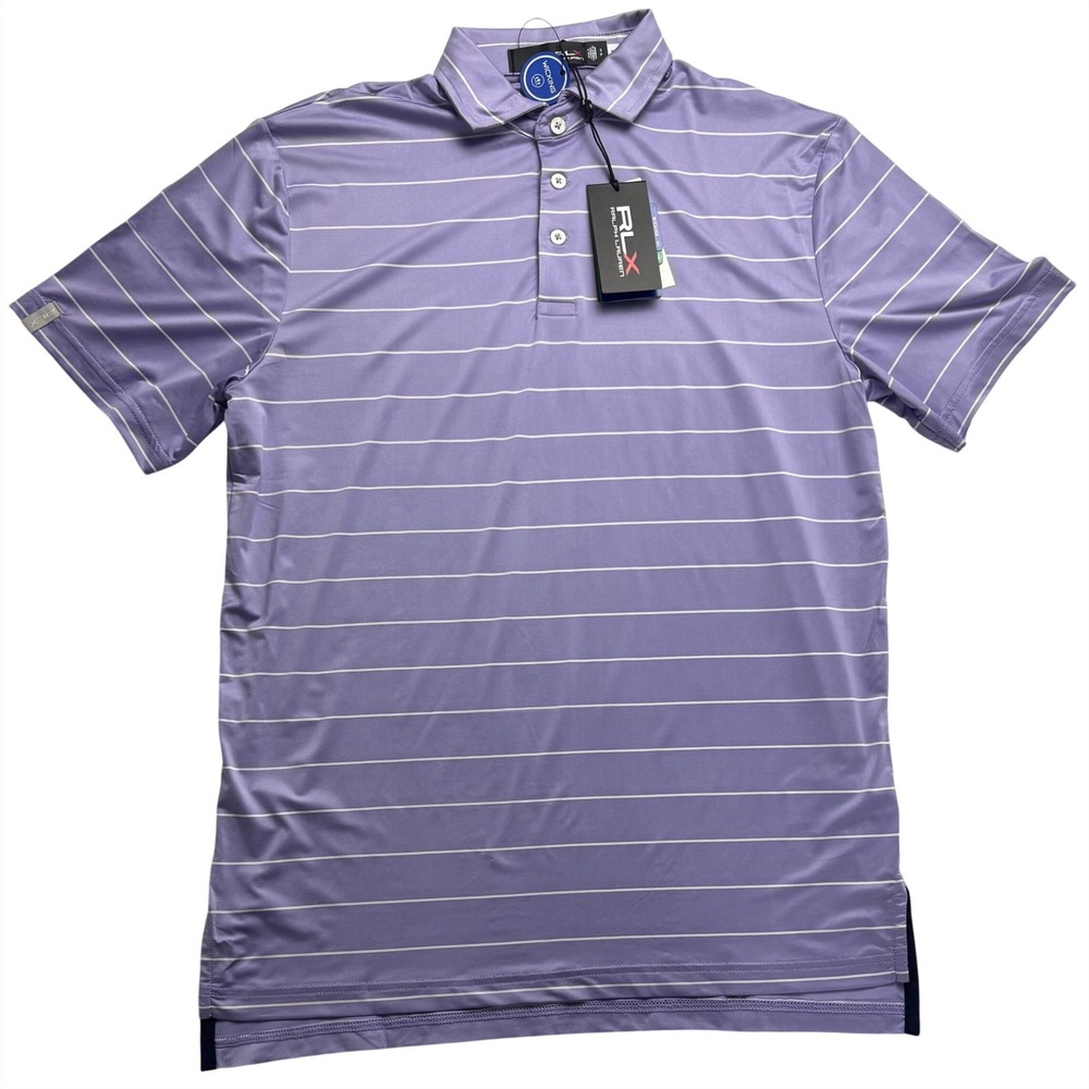 RLX Ralph Lauren Mens Purple Striped Golf Polo Shirt Wicking Size Small NEW
